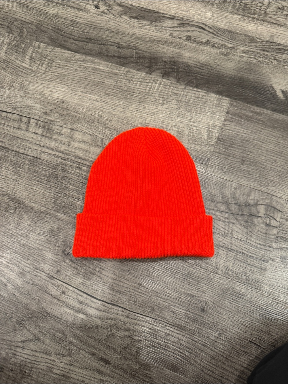 Orange Ribbed Knit Beanie Hat
